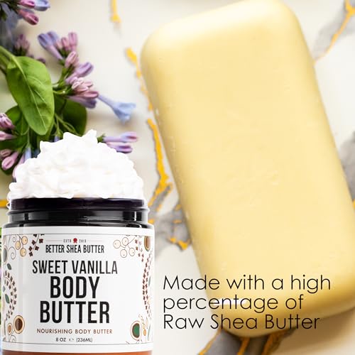 Whipped Body Butter for Women | SWEET VANILLA Body Lotion for Dry Skin | Whipped Shea Butter Body Cream | Paraben Free, Non-Greasy | Sweet Vanilla Body Butter 8 oz