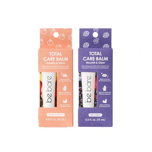 Naisture Be Bare Total Care Balm Dual Pack - Berry Burst and Peachy Pleasure Nourishing Multi-Balm with Vitamin E for Moisturizing Lips, Nails, Elbows and Dry Skin (2 pc)