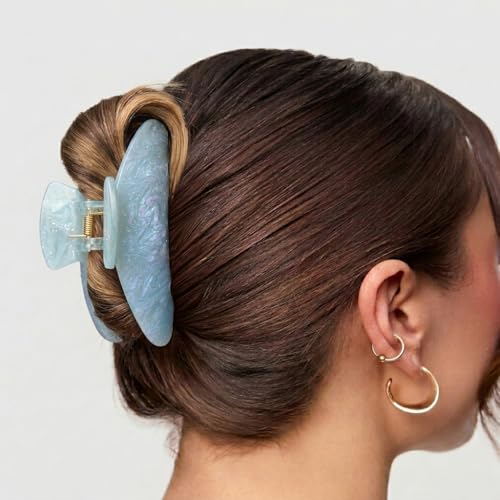 Mixcbe Glitter Acrylic Hair Claw Clip for Women - Large 4 Inch No-Slip Hair Accessories for Thin & Thick Hair, Durable French Banana Clip with Gift (Blue)