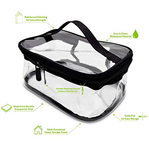 Cosmetic Travel Bag - Clear Vinyl Zipper Toiletry Pouch Portable Cosmetic Pouches Makeup Bag Multifunction Vacation Organizer Double Zippers Bathroom, Holidays, Heavy-Duty Handle Design - 8x5.9x3.9
