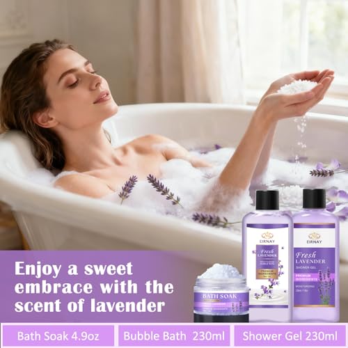 Lavender Spa Gift Set for Women - 17-Piece Bath & Body Care Kit with Candle & Tote