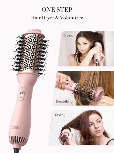 LANDOT 60mm Hair Blow Dryer Brush - 1000W Volumizer & Straightener