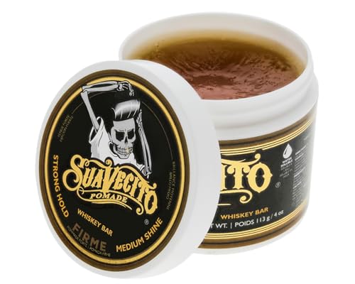 Suavecito Pomade Firme (Strong) Hold Whiskey Bar Scent 4 oz - Pomade For Men - Medium Shine Water Based Wax Like Flake Free Hair Gel - Easy To Wash Out - All Day Hold For All Hair Styles