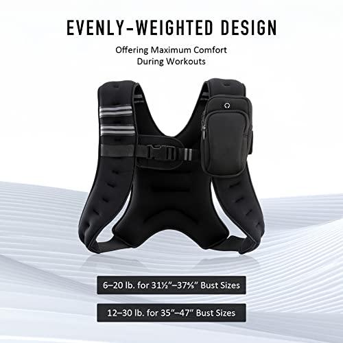 ZELUS Weighted Vest, 6lb/8lb/12lb/16lb/20lb/25lb/30lb Weight Vest with Reflective Stripe for Workout, Strength Training, Running, Fitness, Muscle Building, Weight Loss, Weightlifting (20 lb, Black)