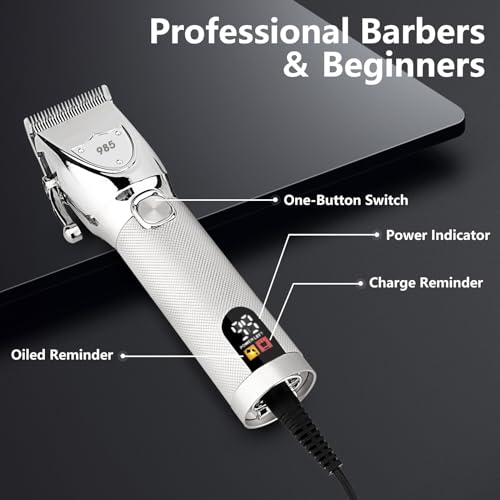 Professional Cordless Hair Clippers & Trimmer Set for Men - Silver