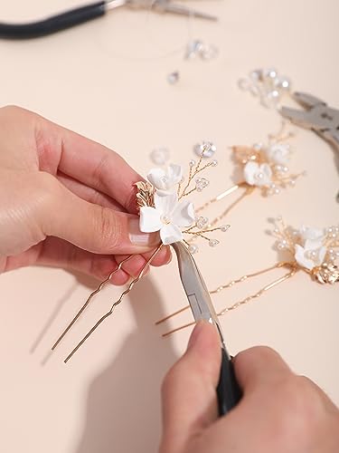 Pearl Bridal Hair Pins Set of 6 - White Flower Design