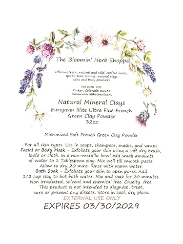 French Green Clay Powder 32oz - Natural Illite Mineral