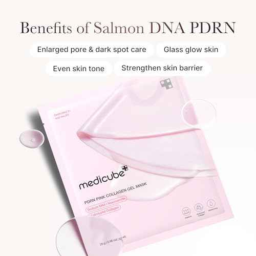 medicube Salmon DNA PDRN pink collagen jelly gel mask | overnight face mask for glass glow skin- elasticity, hydrating, firming and moisturizing | korean skincare, 28g, 4ea