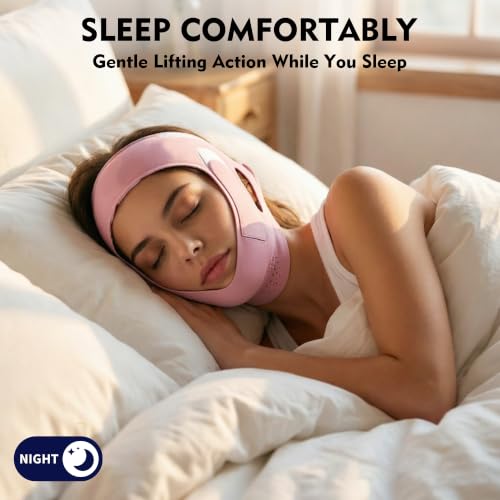 Double Chin Reducer & V Line Jawline Strap for Sleeping, Pink