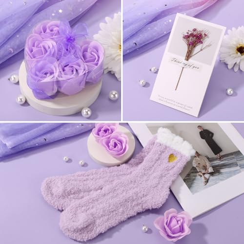 Birthday Gifts for Women Self Care Gift Set, Purple Relaxing Spa Gift Baskets for Women Get Well Soon Care Package, Personalized Happy Mothers Day Gifts for Mom Wife Grandma Daughter Sister Friends