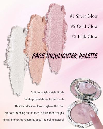 Face Highlighter Powder Palette - Waterproof Shimmer Glow