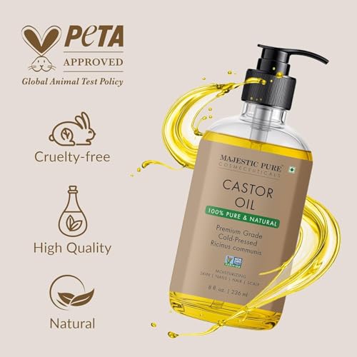 Majestic Pure Castor Oil - 100% Pure & Natural, Cold Pressed, 8 Fl Oz