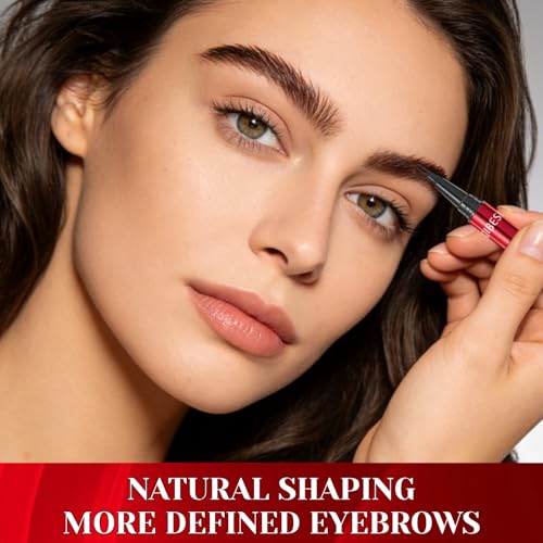 Eyebrow Pen with 2 Pack Eyebrow Pen Set, Waterproof and Long-Lasting Microblading Eyebrow Pencil for Natural Fuller-Looking Brow, Quick-Dry Eyebrow Pencils with Double-Brush Tip for Women (Dark Brown)