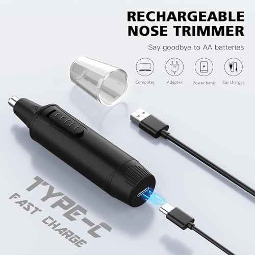 Nose Hair Trimmers for Men£¬Rechargeable Hair Trimmer 3 in 1 Painless Multifunctional Ear and Nose Hair Trimmer with IPX7 Waterproof Dual Edge Blades (Ink Black)