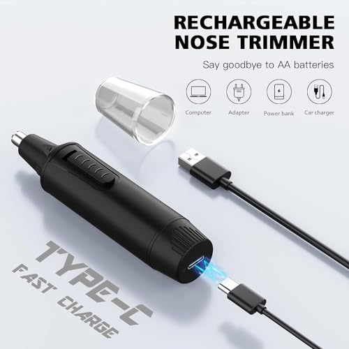 Nose Hair Trimmers for Men£¬Rechargeable Hair Trimmer 3 in 1 Painless Multifunctional Ear and Nose Hair Trimmer with IPX7 Waterproof Dual Edge Blades (Ink Black)