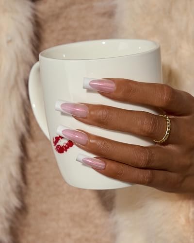 Pink Glitter French Tip Press On Nails - 96 Pc Long Square Soft Gel