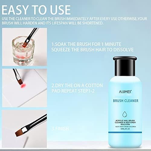 AIJIMEI Nail Brush Cleaner Set 58ml with Glass Cup & Cotton Pads - Travel Kit