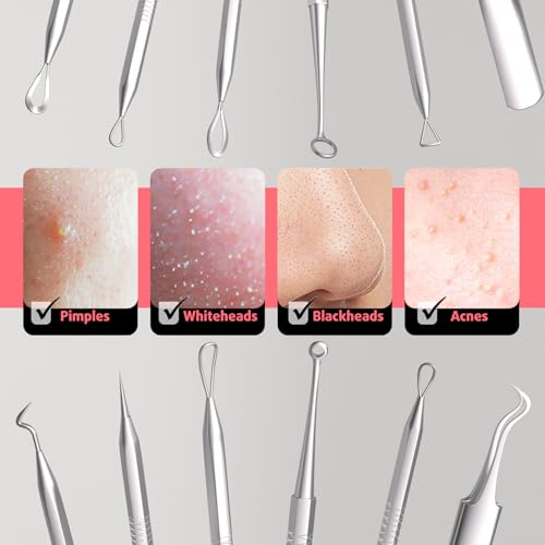 Blackhead Remover Tools Kit - Gentle Pimple Popper Set with Case - Cool Black Variation
