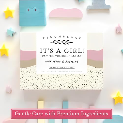 FinchBerry 3-Piece Gift Set - It¡¯s A Girl! Baby Shower Gift, New Mom Care Package, First-Time Mom Gifts, Baby Girl Gift ? Includes Handmade Shea Butter Soap(4.5oz), Bath Soak (20oz) & Hand Cream (1oz)
