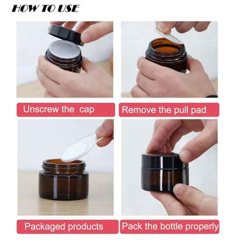 12Pcs Small Amber Glass Jars with Black Lids Empty Cosmetic Containers with Inner Liners Refillable Travel Containers Bottles for Lotion Face Cream Makeup Lip Balm 5g