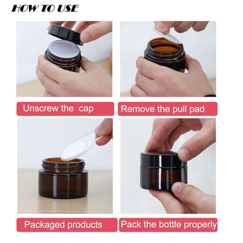 12Pcs Amber Glass Jars with Black Lids - 5ml Refillable Cosmetic Containers