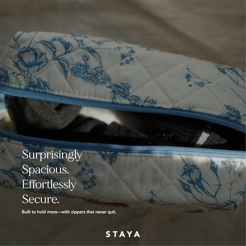 Staya Quilted Cosmetic Pouch ? Makeup Bag for Women, Travel Makeup Bag, Small Makeup Bag, Quilted Cosmetic Bag for Skincare, Toiletry Bag Women and Makeup Pouches (Coastal Grandma)