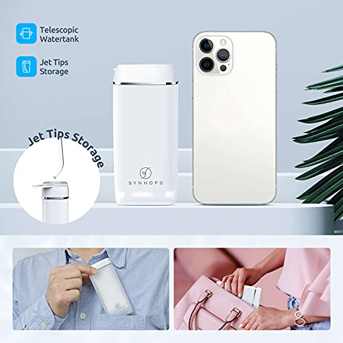 SYNHOPE White Cordless Water Flosser Mini Portable Oral Irrigator 3 Modes IPX7