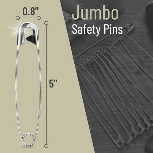 Mr. Pen- Safety Pins, 5 Inch, 5 Pack, Silver, Safety Pin, Safety Pins for Clothes, Extra Large Safety Pins Heavy Duty, Giant Safety Pin, Large Safety Pin, Oversized Safety Pins