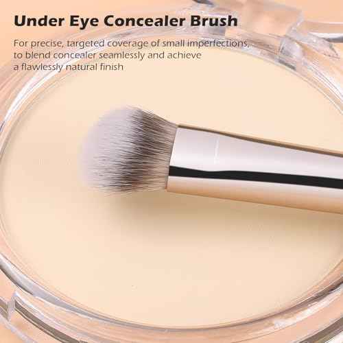 TEOYALL Dual-Ended Foundation Under Eye Concealer Brush, Sloped Angled Contour Synthetic Bristles for Liquid Cream Powder