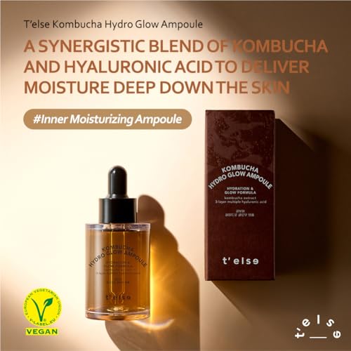 T'ELSE Kombucha Hydro Glow Ampoule 1.01oz, Tightening Deep Faical Moisturizing, Vegan, Hydrate and Soften the Skin, 30ml