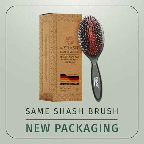 SHASH Since 1869 Hand Made In Germany - Nylon, 100% First Cut Boar Bristle Brush Suitable For Normal to Thick Hair - Gently Detangles, No Pulling or Split Ends - Softens Improves Texture, (Medium)