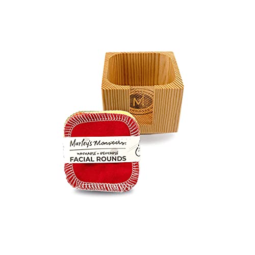 Marley's Monsters Facial Rounds + Holder - 20 Count Pack - Soft, Reusable Cotton Rounds and Wood Holder (Rainbow)