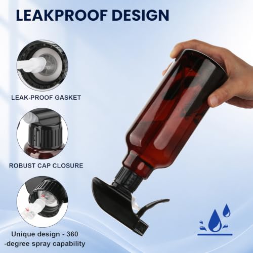 Hethyo 360° Glass Spray Bottle with Adjustable Nozzle - 16.9 oz, Brown