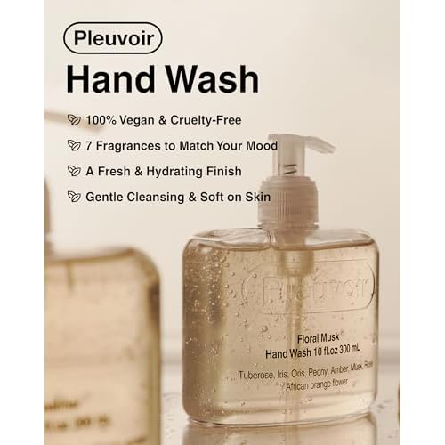 Pleuvoir Hand Wash Hinoki Leather - Hydrating Liquid Hand Soap - Mysterious Cypress Forest Leather Scent - Moisturizing with Hyaluronic Acid, Ceramides - Vegan, K-Beauty 10 fl.oz