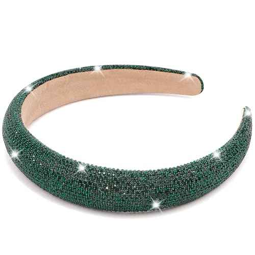 AHONEY Green Rhinestone Headband for Women Girls, Crystal Headband Green Headpiece Wide Head Band for Women's Hair Christmas Gifts Hair Accessories