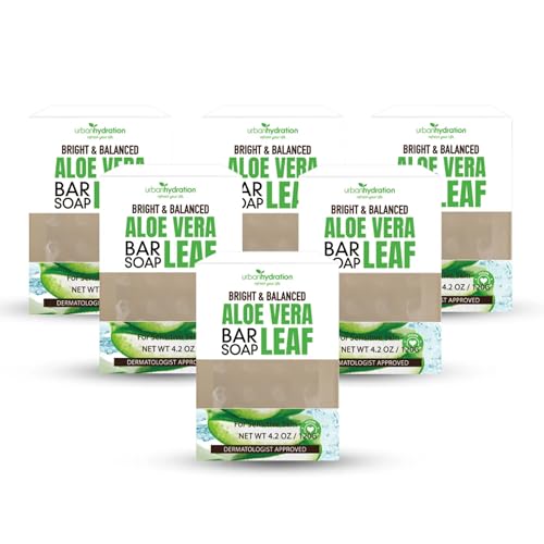 Urban Hydration Aloe Vera Face & Body Bar Soap 6 Pack | Suitable for Daily Use, Silicone, Paraben, Polybead and Sulfate Free, Safe for Oily, Psoriasis and Eczema Prone Skin | 4.2 Ounces