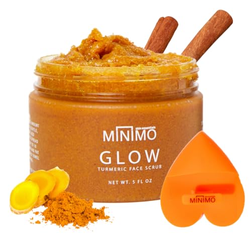 Minimo Glow Turmeric Face Scrub (Lemon Cake) With Heart Applicator - Infused with Turmeric, Manuka Honey, Cinnamon, and Chamomile - Face Scrub for All Skin Types - Achieve Healthy Skin
