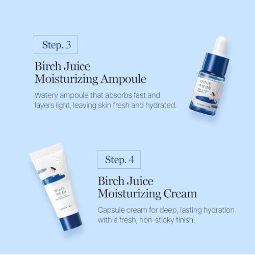 ROUND LAB Birch Juice Moisturizing Mini Skin Care Set - 4-Step Routine for Acne-Prone Skin