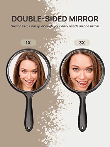 OMIRO Double-Sided Magnifying Hand Mirror 1X/3X, 8.2" Handheld