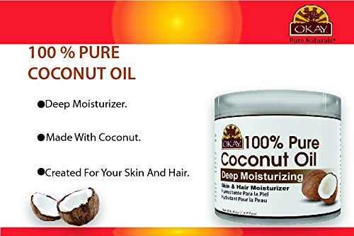 Okay 100% COCONUT OIL for HAIR and SKIN in JAR 6oz / 177ml (Pack of 2)