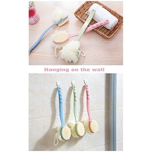 AARainbow 2 Packs Shower Body Brush with Bristles and Loofah, Back Scrubber Mesh Sponge with Curved Long Handle for Skin Exfoliating Bath, Massage Bristles Suitable for Men and Women (1Gray+1Pink)