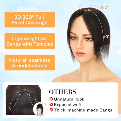 TESS Human Hair Topper Clip-In Bangs with 3D Full Cover