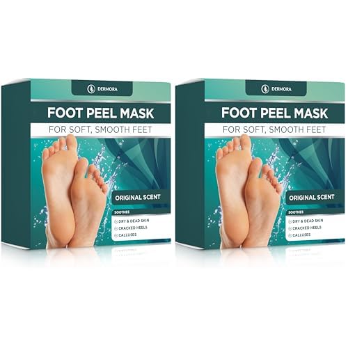 DERMORA Foot Peel Mask - 4 Pack of Regular Size Skin Exfoliating Foot Masks for Dry, Cracked Feet, Callus, Dead Skin Remover for Baby Soft Feet, Original Scent