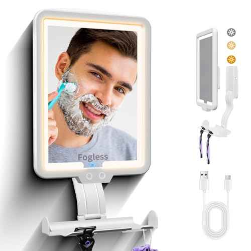 Instant Heated fog free Shower Mirror Fogless for Shaving for Women Makeup Removing,Anti fog Mirror for shower with 3-Color Dimming Light,Rechargeable Lighted Mirror,2Ways Wall Mounted Shower Mirrors