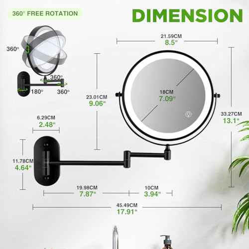 Wall Mounted Makeup Mirror: 1x/15x Magnifying Mirror with 8.5" Double Sided, Vanity Makeup Mirror for Bathroom, Brush Black
