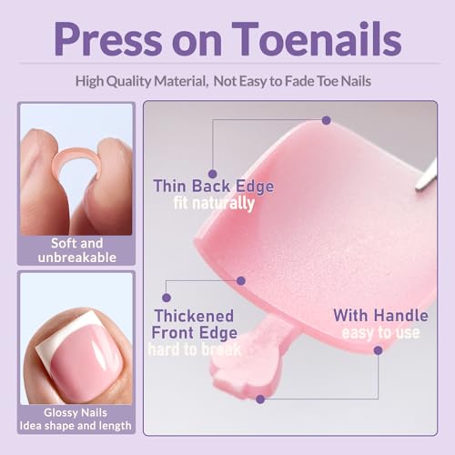 AddFavor 160pcs French Tip Press On Toenails - Glossy Pink