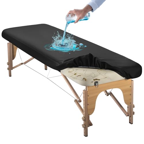 PU Leather Massage Table Cover with Strip, Reusable Lash Bed Cover for 23Inch Width Massage Bed in Wax Therapy Spa Facial Tattoo Beauty Salon, Waterproof Esthetician Bed Sheet Easy to Wipe Oil Stains