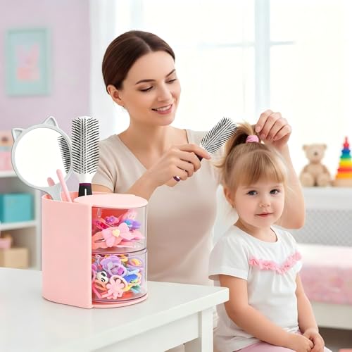 Luscinia Pink 2-Layer Rotating Hair Accessories Organizer & Brush Holder