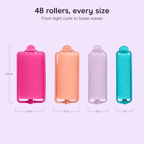 Conair Heatless Curlers Set of 48 Assorted Foam Rollers for Overnight Styling