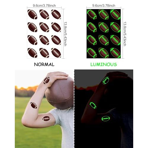 240 Pieces Luminous Football Temporary Tattoos Stickers,20 Sheets Glow in The Dark American Football Themed Tattoos Stickers Party Decoration Supplies for Adults